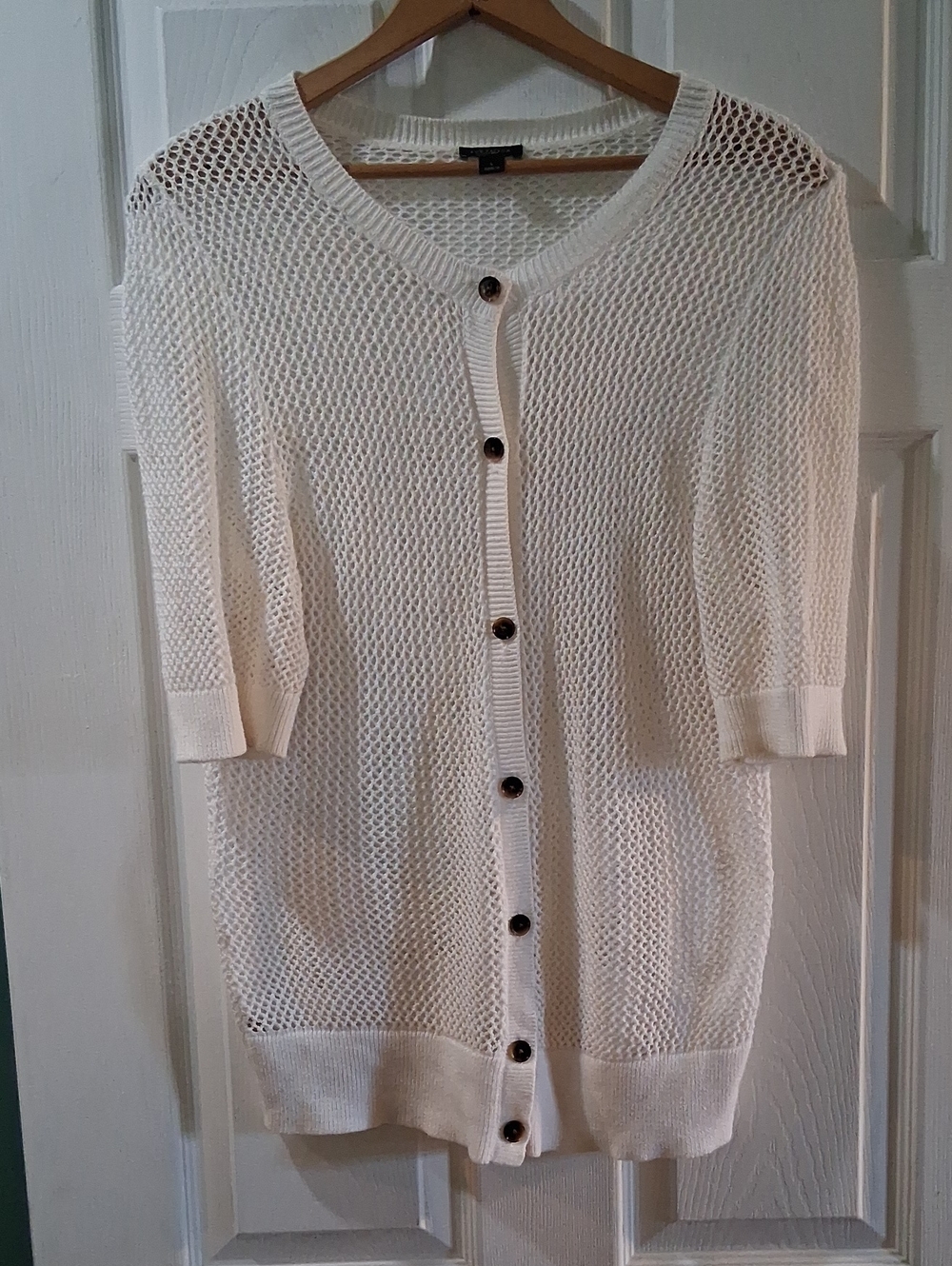 Ann Taylor Factory Open-Knit Button-Front Cardigan - Cream